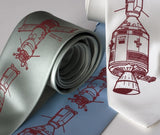 Apollo Soyuz Neckties. Crimson ink on seafoam, sky blue, platinum.