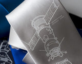 Cosmonaut tie. Apollo Soyuz in white print on platinum.