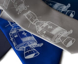 Apollo Soyuz Necktie. White ink on platinum.