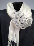  Black ink on cream pashmina.