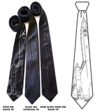 SR-71 ties. Dove grey print on black; black ink on charcoal, dark black pearl on black.