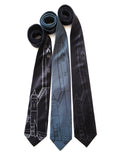 SR-71 men's ties: Dove grey on black, black on gunmetal, dark black pearl on black.