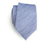 Blue textured solid linen + silk blend woven necktie.