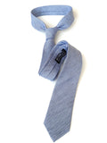 Blue textured solid linen + silk blend woven necktie.