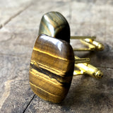Tigers Eye Cufflinks, rounded square polished stone cufflinks