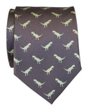 Tiny T-Rex Print Charcoal Necktie, Dinosaur Pattern Tie, by Cyberoptix