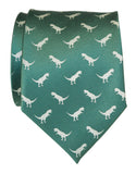 Tiny T-Rex Print Emerald Green Necktie, Dinosaur Pattern Tie, by Cyberoptix