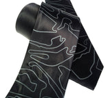 Black track map silk necktie.