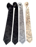 Track map camo silk ties. Black; silver; cream.