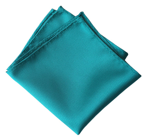 Turquoise Pocket Square. Solid Color Fine-Stripe, No Print