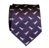 Tiny T-Rex Print Eggplant Necktie, Dinosaur Pattern Tie, by Cyberoptix