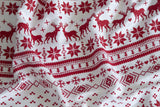 White Ugly Christmas Sweater Print Scarf, by Cyberoptix. Red on white.