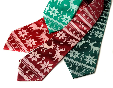 Christmas Sweater silk necktie. Ugly Holiday Sweater tie