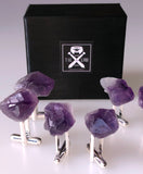 Deep Purple Uruguay Amethyst Crystal Cufflinks, raw stone crystal cuff links