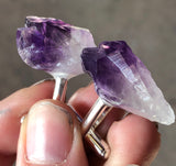 Deep Purple Uruguay Amethyst Crystal Cufflinks, raw stone crystal cuff links