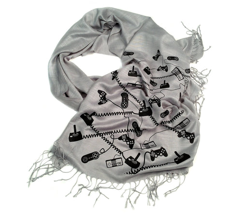 Video Game Controllers Scarf. Linen-weave pashmina