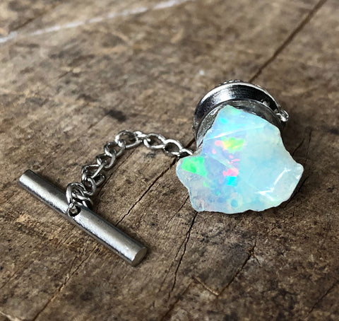 Raw Opal Tie Tack, Ethiopian Welo Opal Tie Pin. Precious Opal Gemstone tie tack