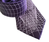 Eggplant Purple Wormhole Necktie, Op Art Lines Geometric Print Tie, by Cyberoptix