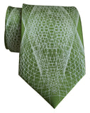 Pantone Kale Green Wormhole Necktie, Op Art Lines Geometric Print Silk Tie, by Cyberoptix