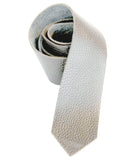 Light Grey Leather Necktie, repurposed automotive leather skinny tie, white background, rolled tie