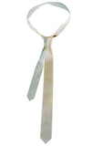 Tied Light Grey Leather Necktie, repurposed automotive leather skinny tie on a white backdrop