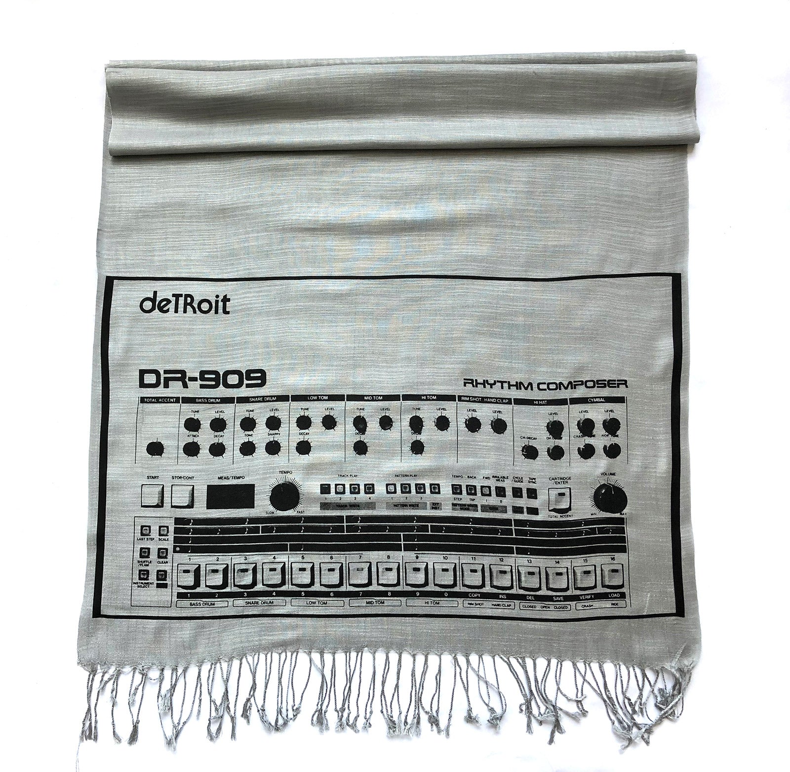 Cyberoptix TieLab 909 Drum Sequencer Scarf Detroit DR 909 Linen Weave Pashmina Black On Silver