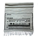 909 Drum Sequencer Linen-Weave Scarf, Black on Silver Pashmina, by Cyberoptix