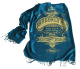 Brooklyn Print Scarf. NYC pashmina. Teal blue and gold. Cyberoptix