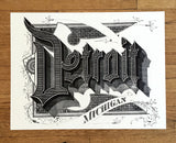 Detroit Font Art Print Poster, Roaring 20s Script, by Cyberoptix. black on cream