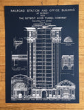 Navy blue Detroit Train Station Blueprint, by Cyberoptix