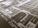 Silkscreened Detroit Train Station Blueprint Poster Print in grey, by Cyberoptix