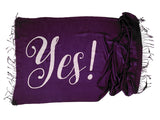 Yes printed scarf, eggplant purple, by Cyberoptix