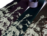 Absinthe Necktie: Sage print on emerald, charcoal, black, dark brown microfiber.
