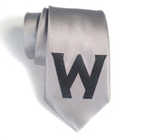 Custom Monogram Necktie. Angular Block, dark gray on silver.