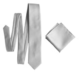 Solid silver grey necktie. Aluminum gray tie and handkerchief set, by Cyberoptix
