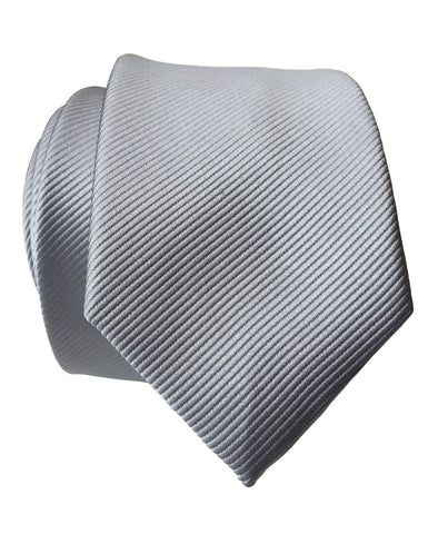 Aluminum Grey Necktie. Solid Color Fine-Stripe Tie, No Print