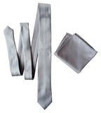 solid color light grey necktie & pocket square, by Cyberoptix. Fine woven stripe texture