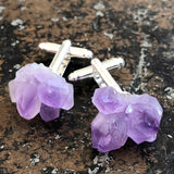 Amethyst Crystal Cufflinks, raw stone men's cuff links, by Well Done Goods