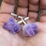 Amethyst Crystal Cufflinks, raw stone men's cuff links, by Well Done Goods