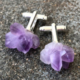 Amethyst Crystal Cufflinks, raw stone men's cuff links, by Well Done Goods