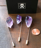 Deep Purple Uruguay Amethyst Crystal Lapel Pin, raw stone crystal brooch