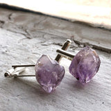 Amethyst Point Cufflinks, raw stone crystal cuff links, Cyberoptix