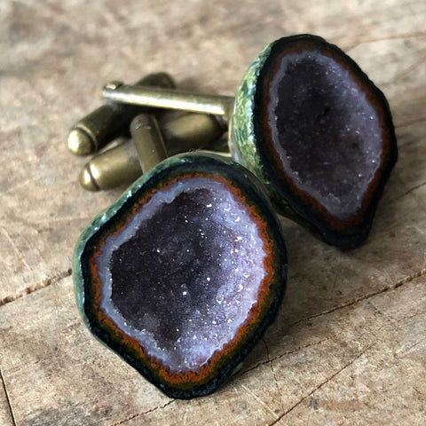 Amethyst Geode Cufflinks, Tabasco geode cuff links