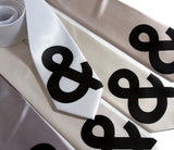 Ampersand Necktie. Black on white, silver, platinum, cream, champagne narrow ties.