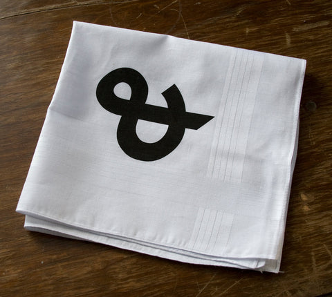Ampersand White Cotton Handkerchief. Helvetica font.