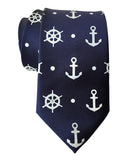 Navy Blue Anchor Necktie, Nautical Print Tie by Cyberoptix