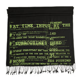 Apollo 11 Source Code Scarf. Chartreuse on black. Silkscreened Linen weave pashmina