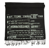 Apollo 11 Source Code Scarf. Black and white. Silkscreened Linen weave pashmina