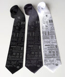 Rocket science Neckties. Dove grey on black, charcoal, white