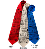Apollo Cockpit NASA Neckties. Black on red, cream, electric blue silk.